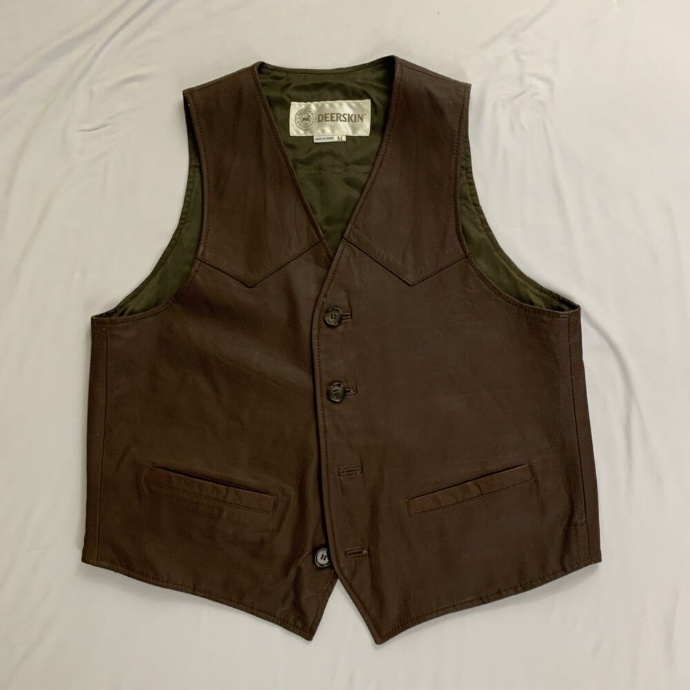 Vintage Men's Deerskin Leather Vest Size M Western Style Ranch Brown Cowboy